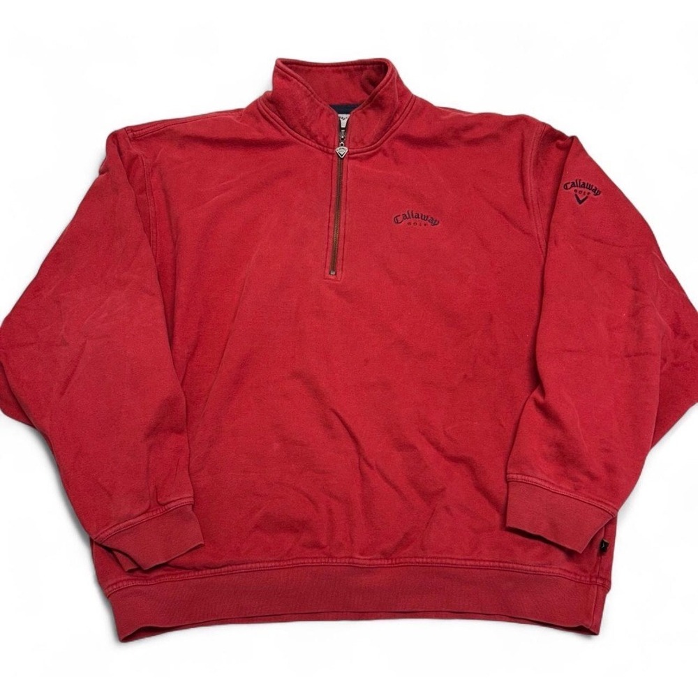 Callaway Golf Sport Mens XL Red Quarter Zip Brushed Fleece Pullover Sweatshirt